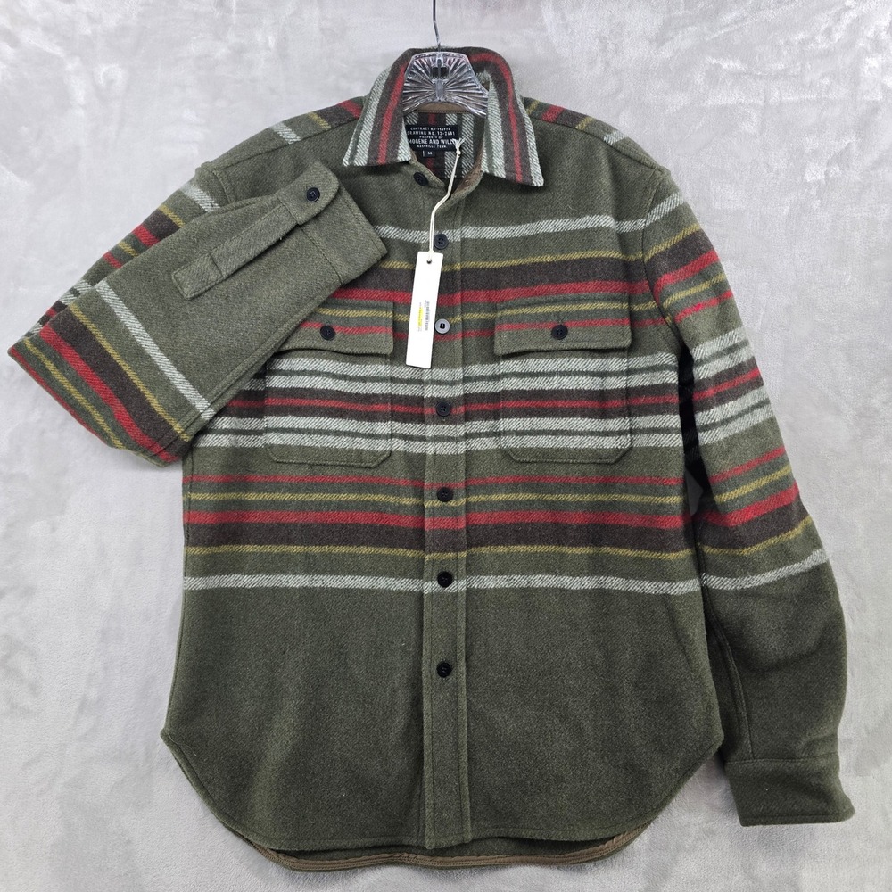 Imogene and Willie Hall CPO Mens M Green Blanket Stripe Wool Blend Shirt Jacket - Picture 4 of 9